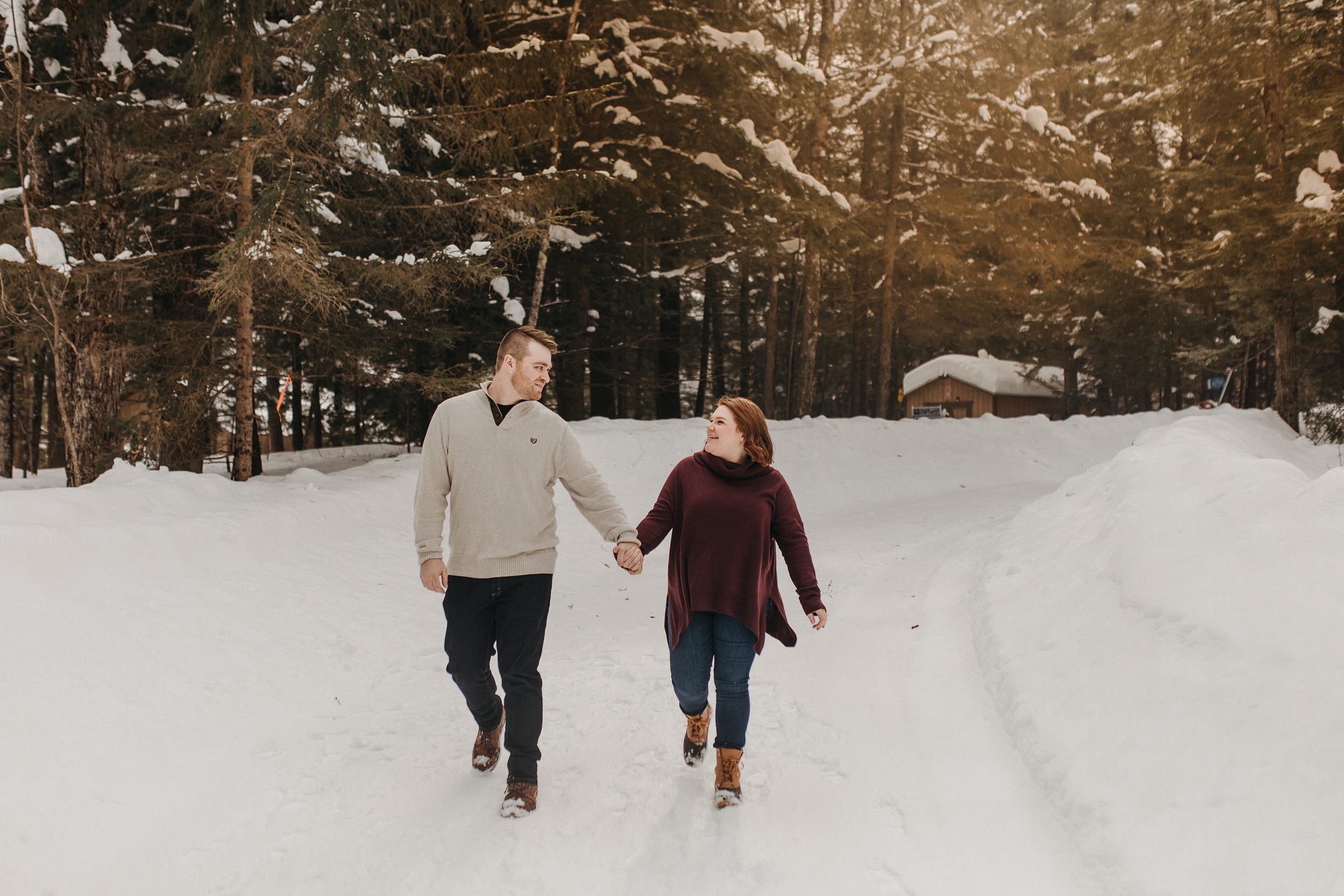 snowy outdoor engagement session